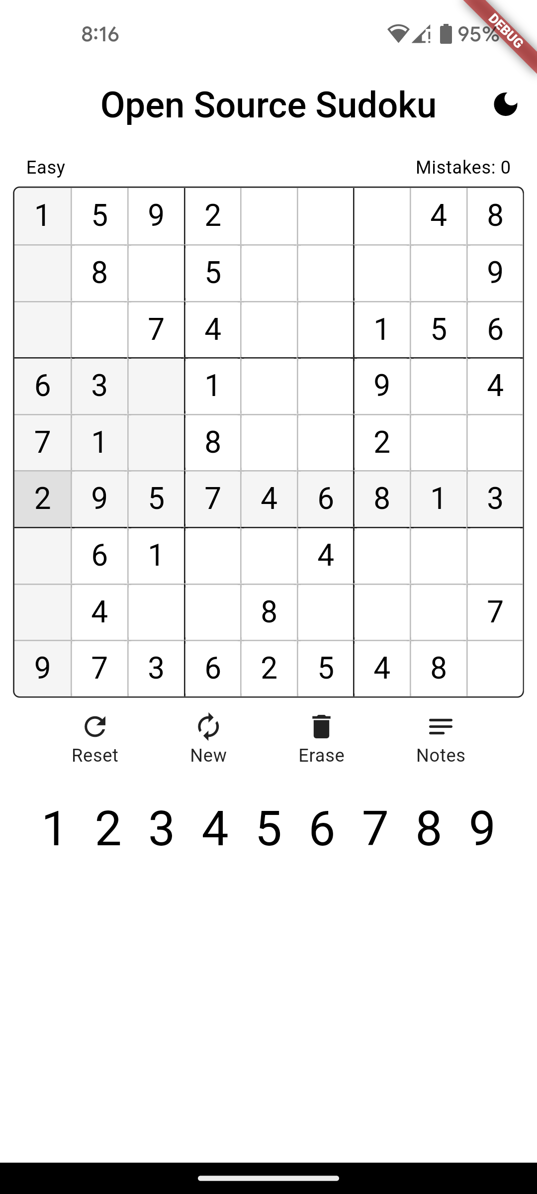 sudoku light mode screenshot